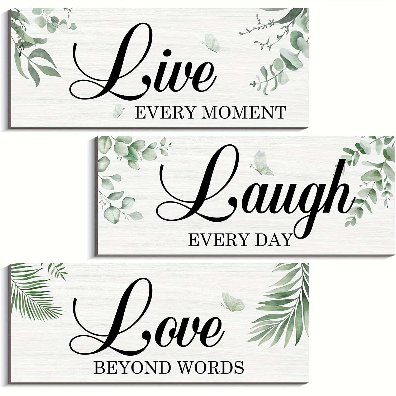 

3pcs Hanging On The Wall Decor -green Butterfly Fresh Bathroom Wall Art Sign Farmhouse Wall Mount Decoration For Home Office Wedding Kitchen And Living Room (live Love Laugh)