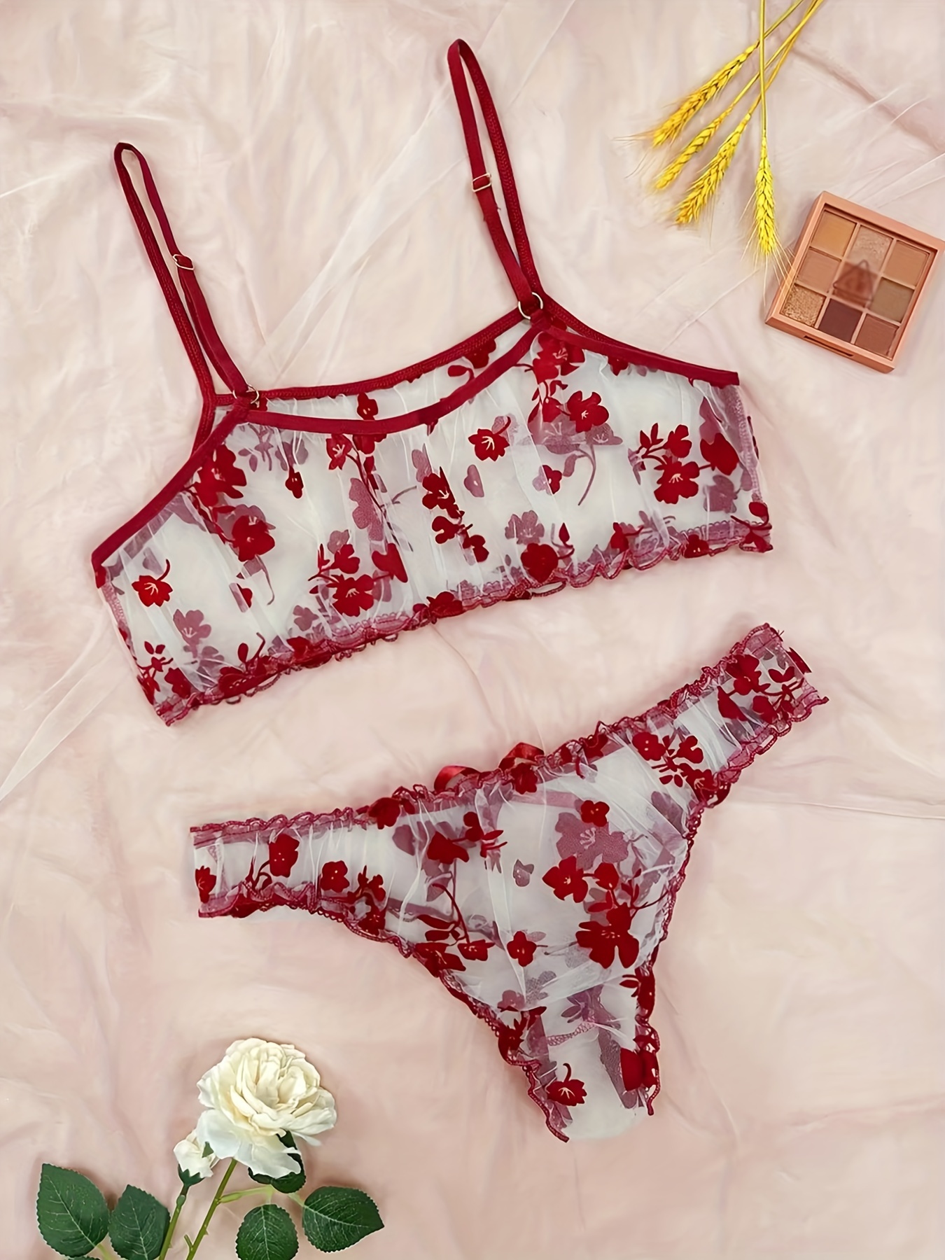  Women Sexy Lace Floral Embroidery Underwear Tie Dyed