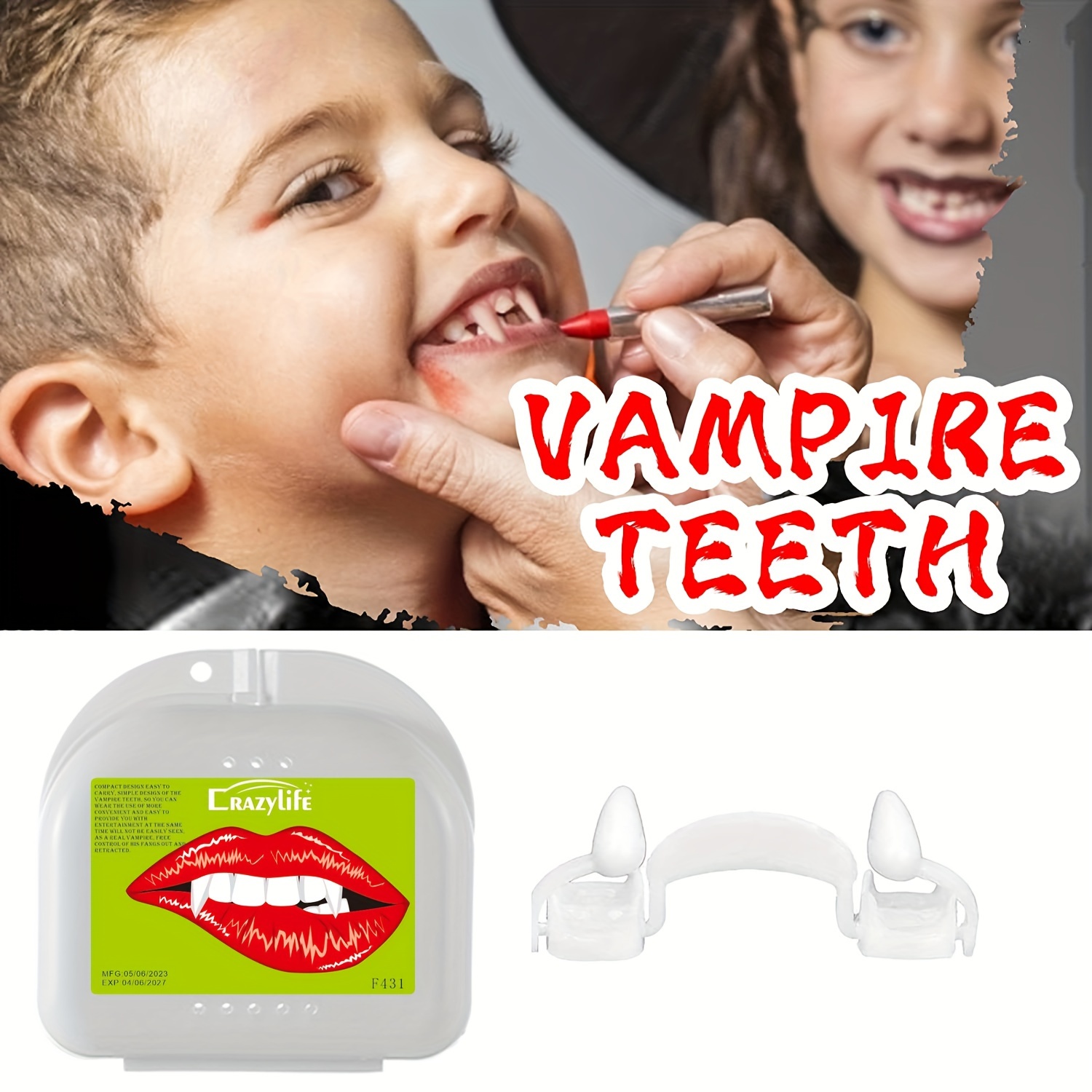 Vampire Teeth Fangs Glow in The Dark Plastic Fake Vampire Teeth Kids 2pcs Sharp TeethHalloween Decorative Luminous Dentures