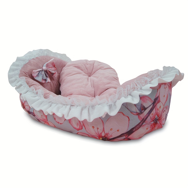 1  nest floral pattern soft cat sleeping bed warm cozy cat sofa bed rocking cradle with soft cushion mat Product details 3