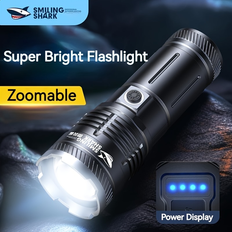 1pcsuper Bright Flashlight Led Rechargeable Zoomable Waterproof Torch Light  Power Display Outdoor Camping Hiking Emergency Lighting - Sports & Outdoors  - Temu