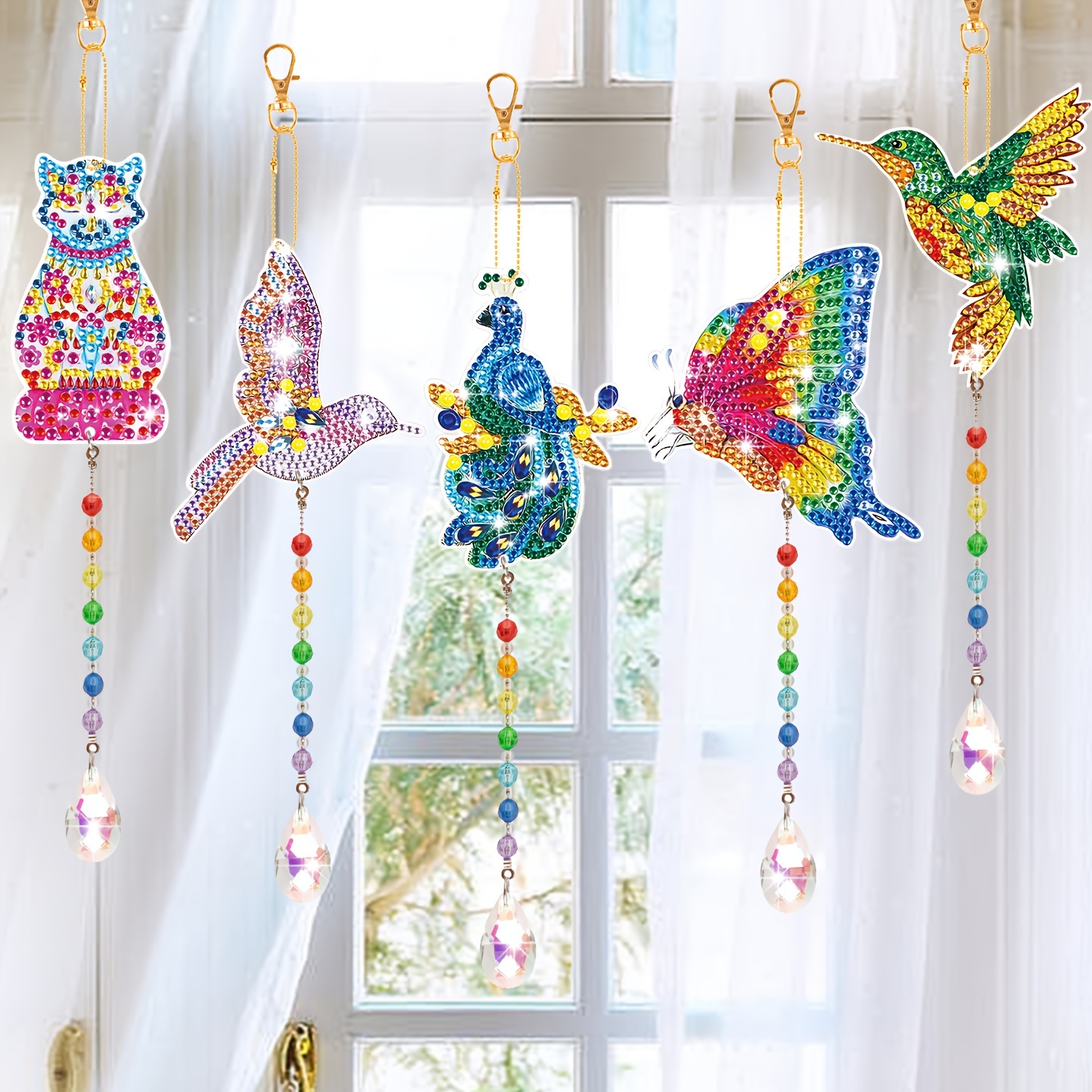  5 Pieces Diamond Painting Suncatcher Kits for Adults, Wind  Chime Kits for Kids Diamond Art Special Shapes Gem Paint by Number for  Garden Home Decor, Gift(Cat Hummingbird Peacock Butterfly) 