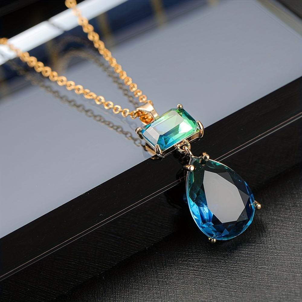 

Fashion Temperament Court Style Jewelry Accessories Geometric Glass Gemstone Pendant Copper Metal Necklace