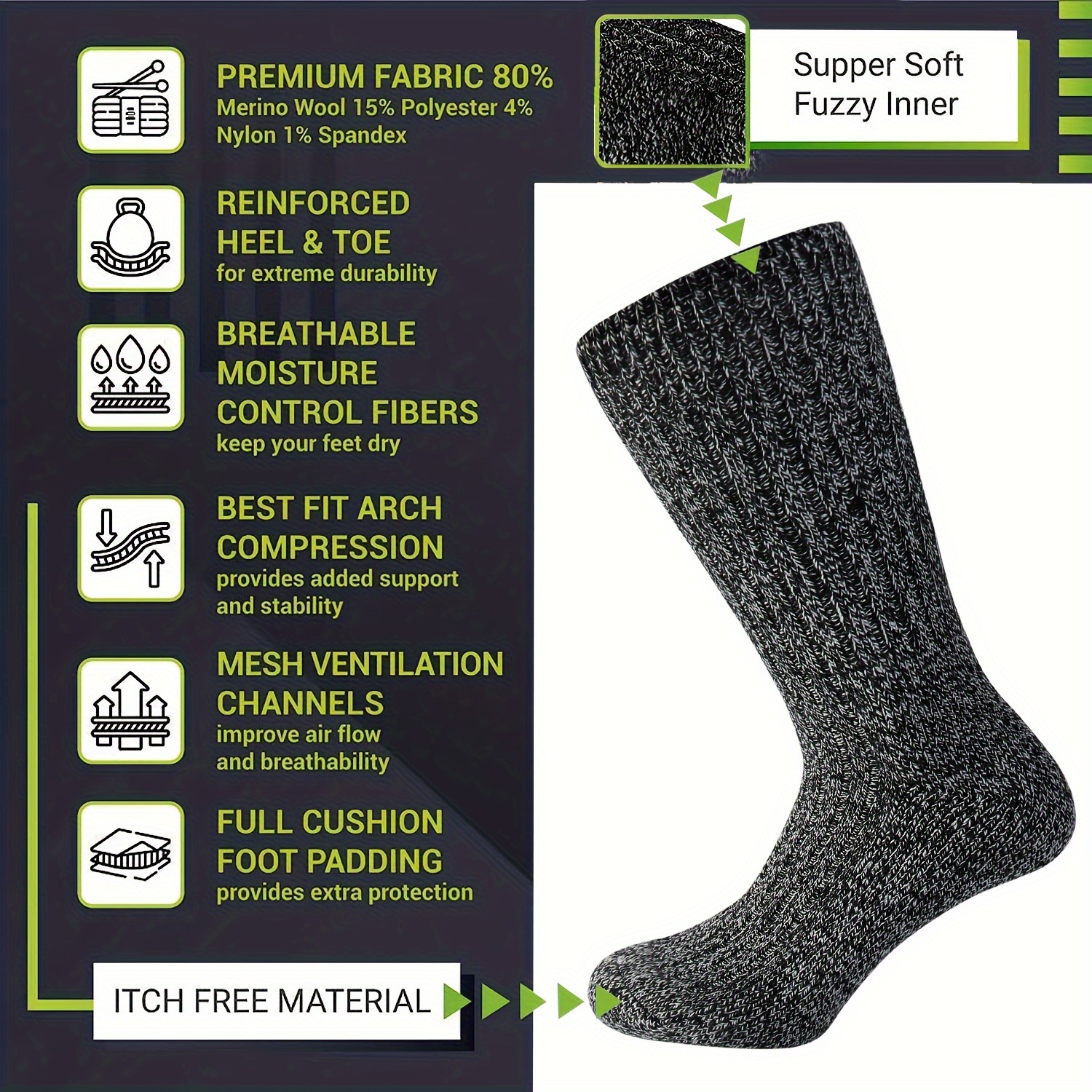 Men's Athletic Wool Socks Running Outdoor Sports Shock Absorbing