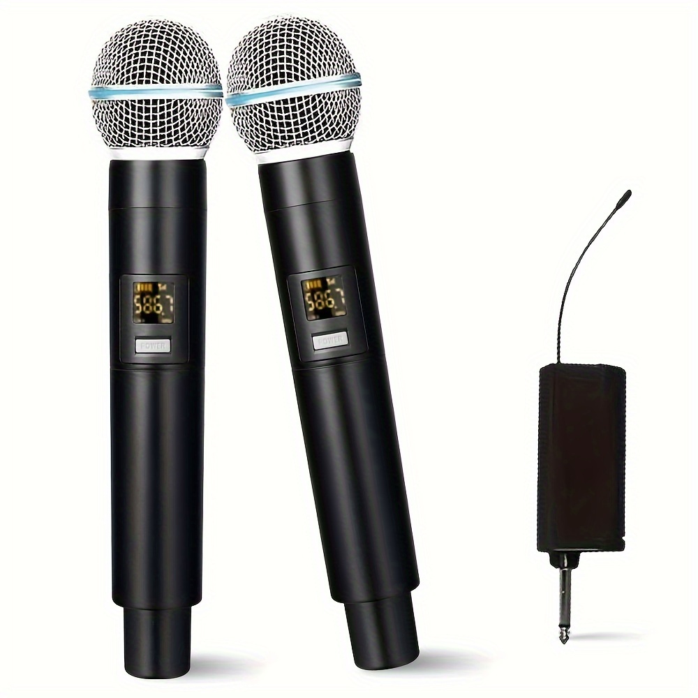 Sistema de altavoces PA Bluetooth portátil, sistema de micrófono  inalámbrico negro y VHF - Juego de transmisor de micrófono inalámbrico  unidireccional