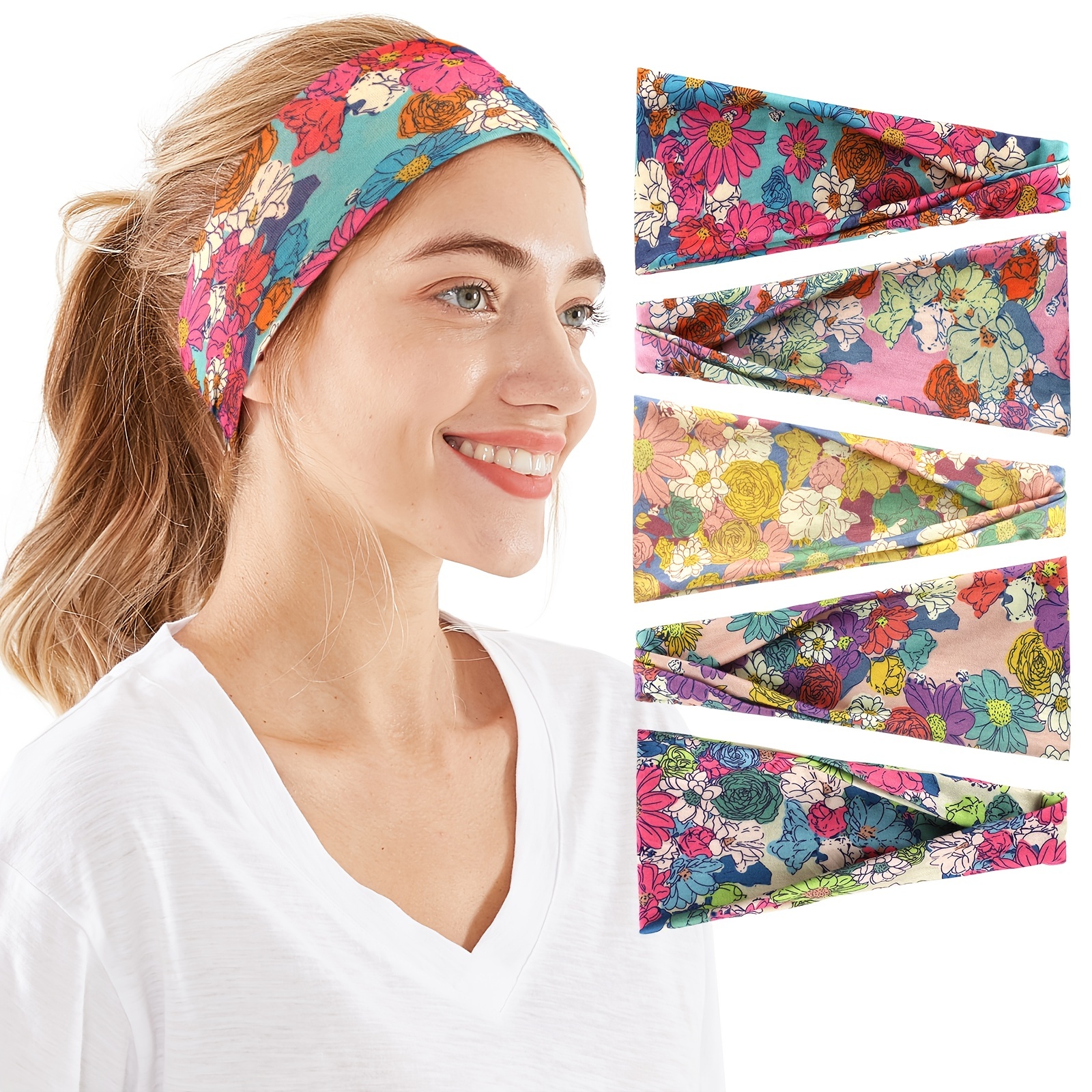 Colorful Floral Printing Headband Elastic Bandana Non Slip - Temu