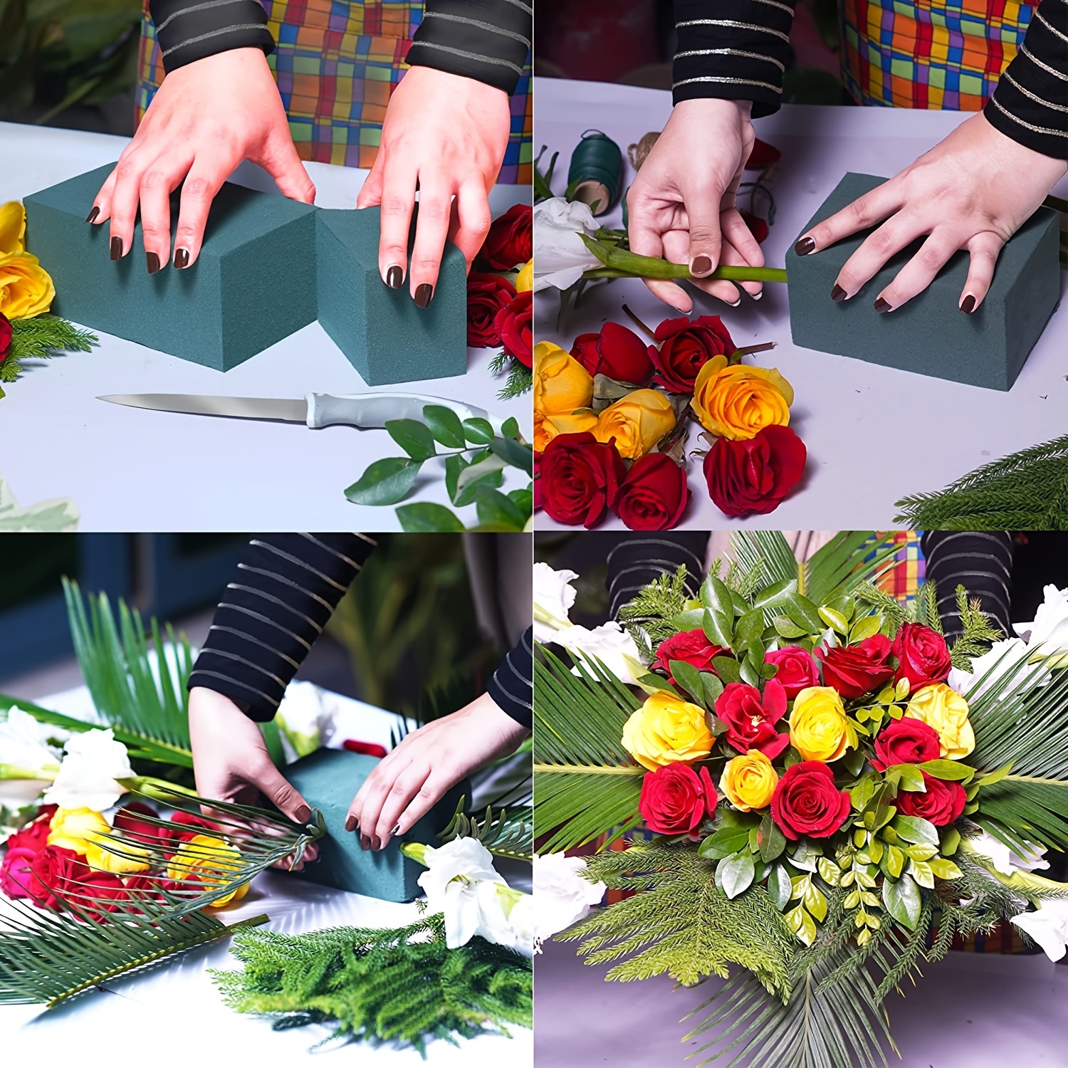 1pc Flower Foam Brick With Green Foam Artificial Flowers For Flower  Arrangement, Wedding, Aisle, Party, Art Decoration