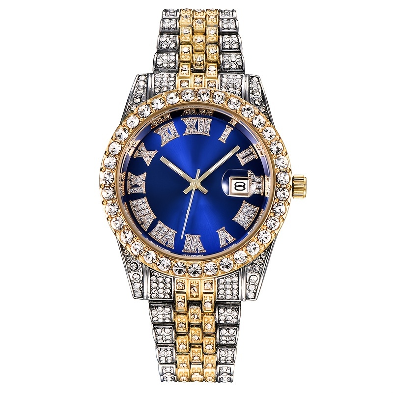 A07649 Vintage Rhinestone-Encrusted Roman Numeral Dial Quartz Watch with Maroon Face & -Accented Stainless Steel/Zinc Alloy Band - Unisex Analog Watch for Women & Men, Casual & Formal Occasions, Vintage Watch, Formal Timepiece, Peacock Dial Design, Sparkling Encrusted Crystals