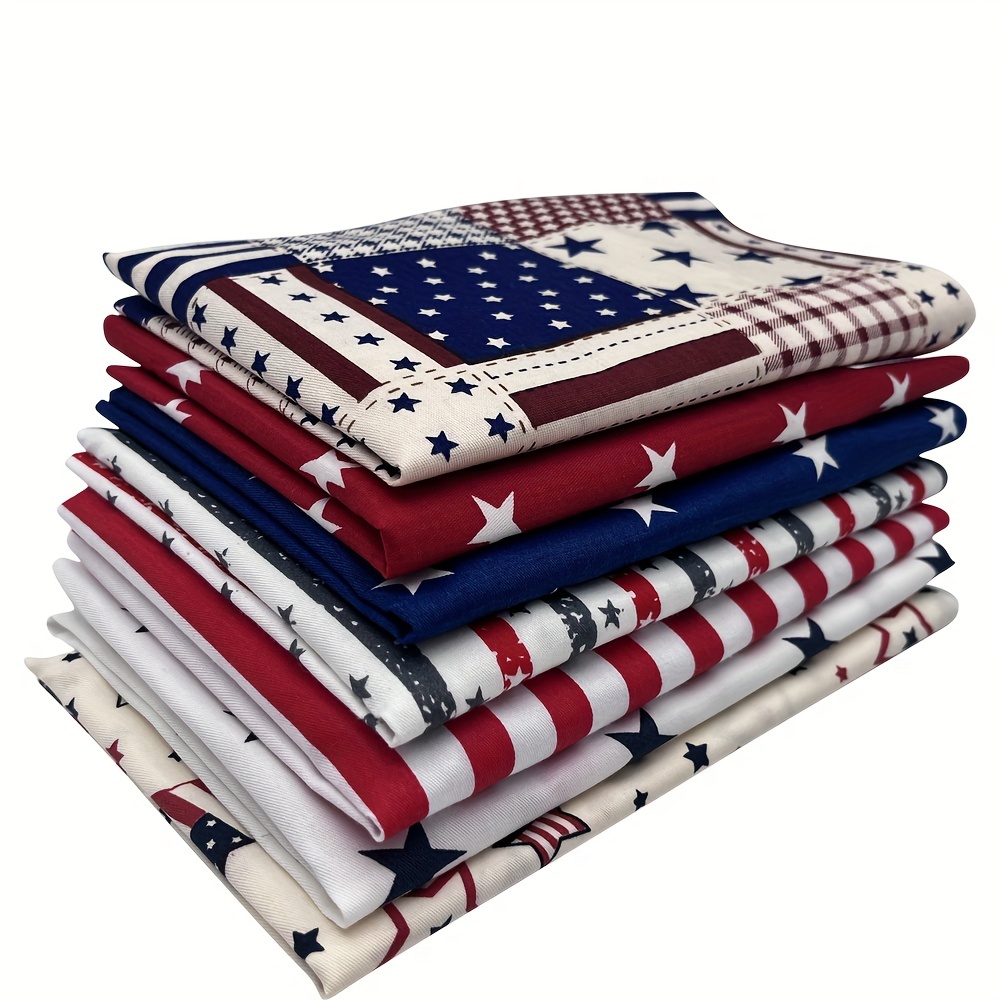 

7 Piece Patriotic Large Cotton Coat 9.8 X 9.8 Inches Stars And Stripes Fabric Independence Day July 4th American Flag Print Quilt, Star Stripes Hand Quilted