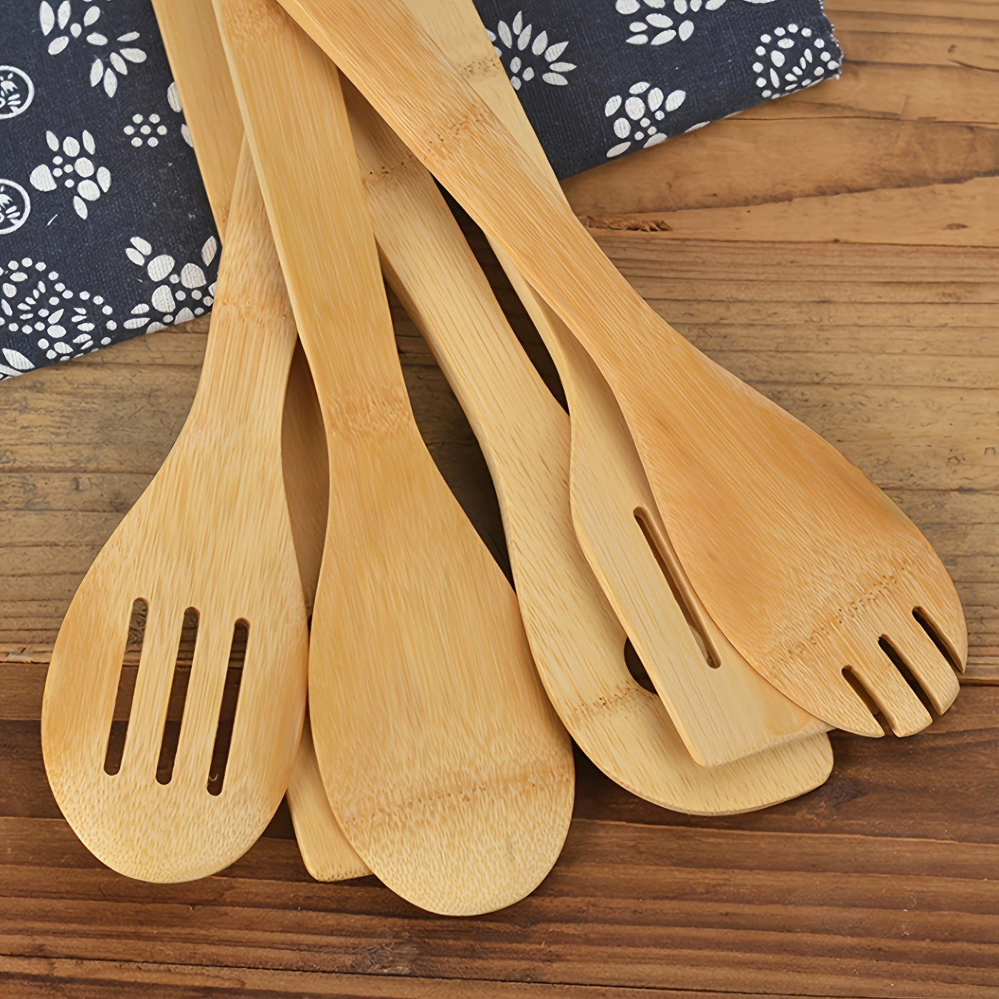 6 piezas de utensilios de madera, cucharas de madera para cocinar, juego de  utensilios de bambú, juego de utensilios de cocina antiadherentes de cucha