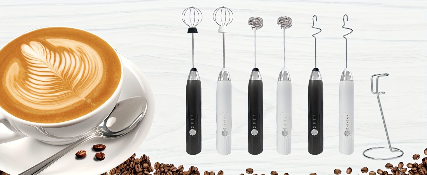 Handheld USB Rechargeable Milk Frother - Adjustable Speed - Stainless Steel