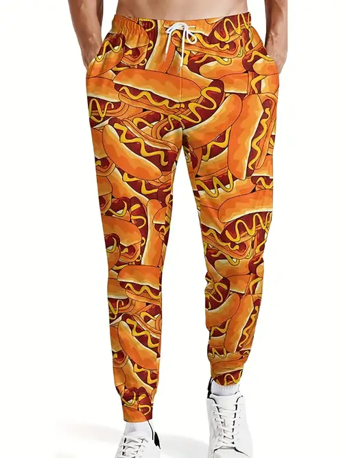 Funny Hotdog All Over Print Drawstring Sweatpants Loose Fit Pants Men's  Casual Slightly Stretch Joggers For Men Spring Autumn Running Jogging