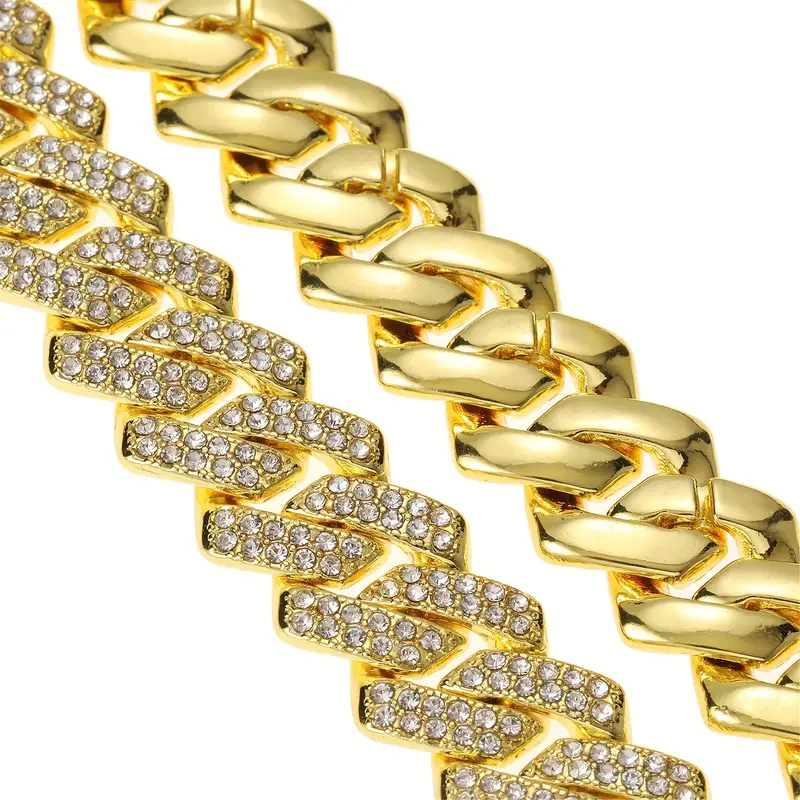 1pc faux diamonds inlaid bling cuban chain bracelet rhinestone zircon bracelets for men women casual wedding holiday jewelry details 8