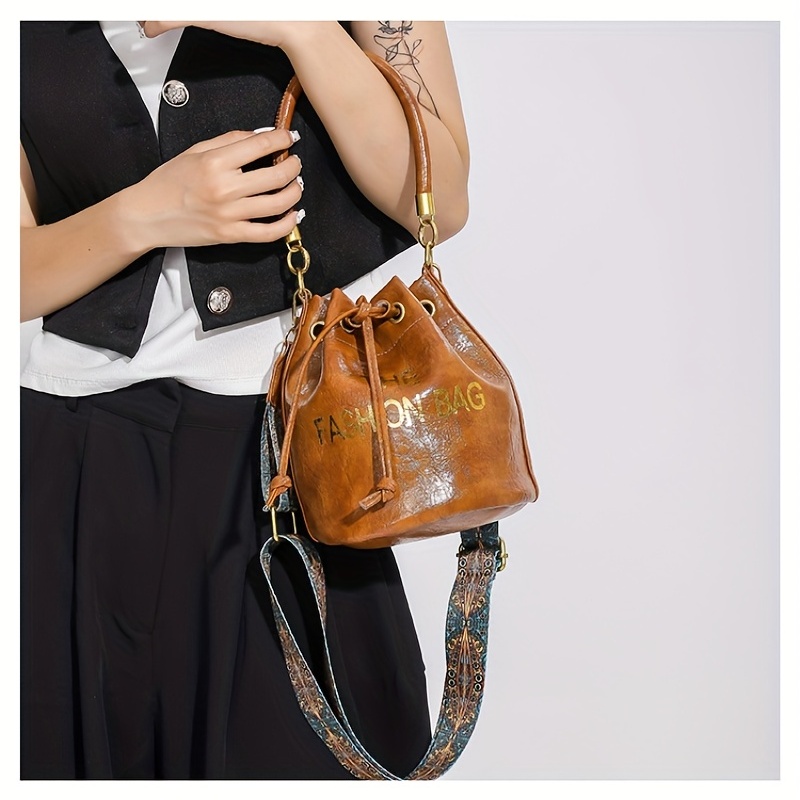 Retro Letter Pattern Bucket Bag, Classic Shoulder Bag, All-match Crossbody  Bag For Women - Temu