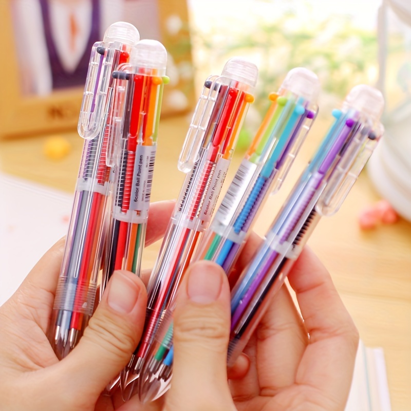 24 PCS 0.5mm 6-in-1 Multicolor Ballpoint Pen 6 Colors Transparent