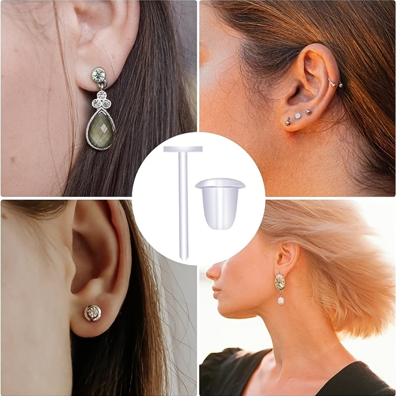Plastic Earrings,Clear Earrings for Work and Earring Backs 200pcs Hyperallergic Comfortable Earrings for Men&Women Silicone Earrings Clear Stud