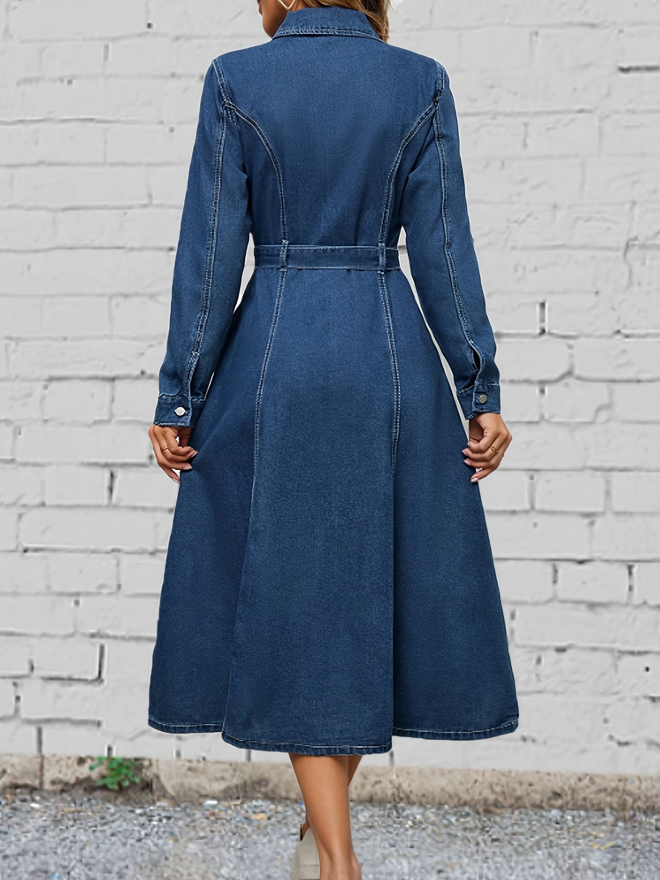 COLLARED DENIM DRESS - Mid-blue