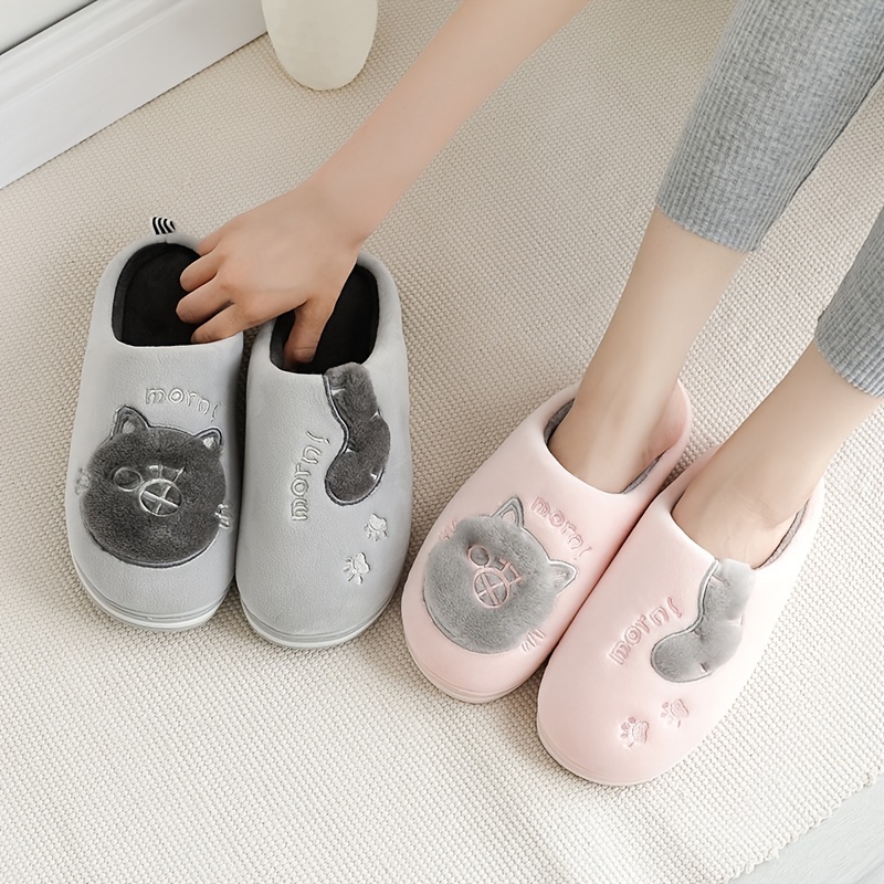 Women's Cute Cat Slippers Warm Plush Lined House Slippers - Temu