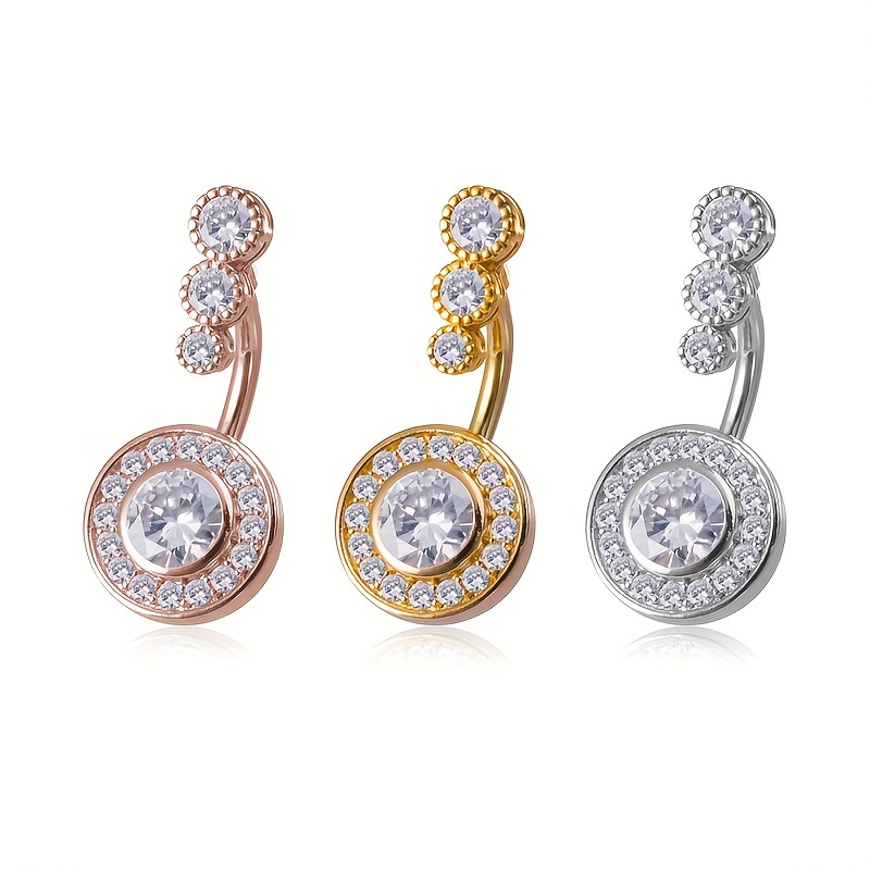 Crystal Navel Piercing Belly Button Ring, Zircon Inlaid
