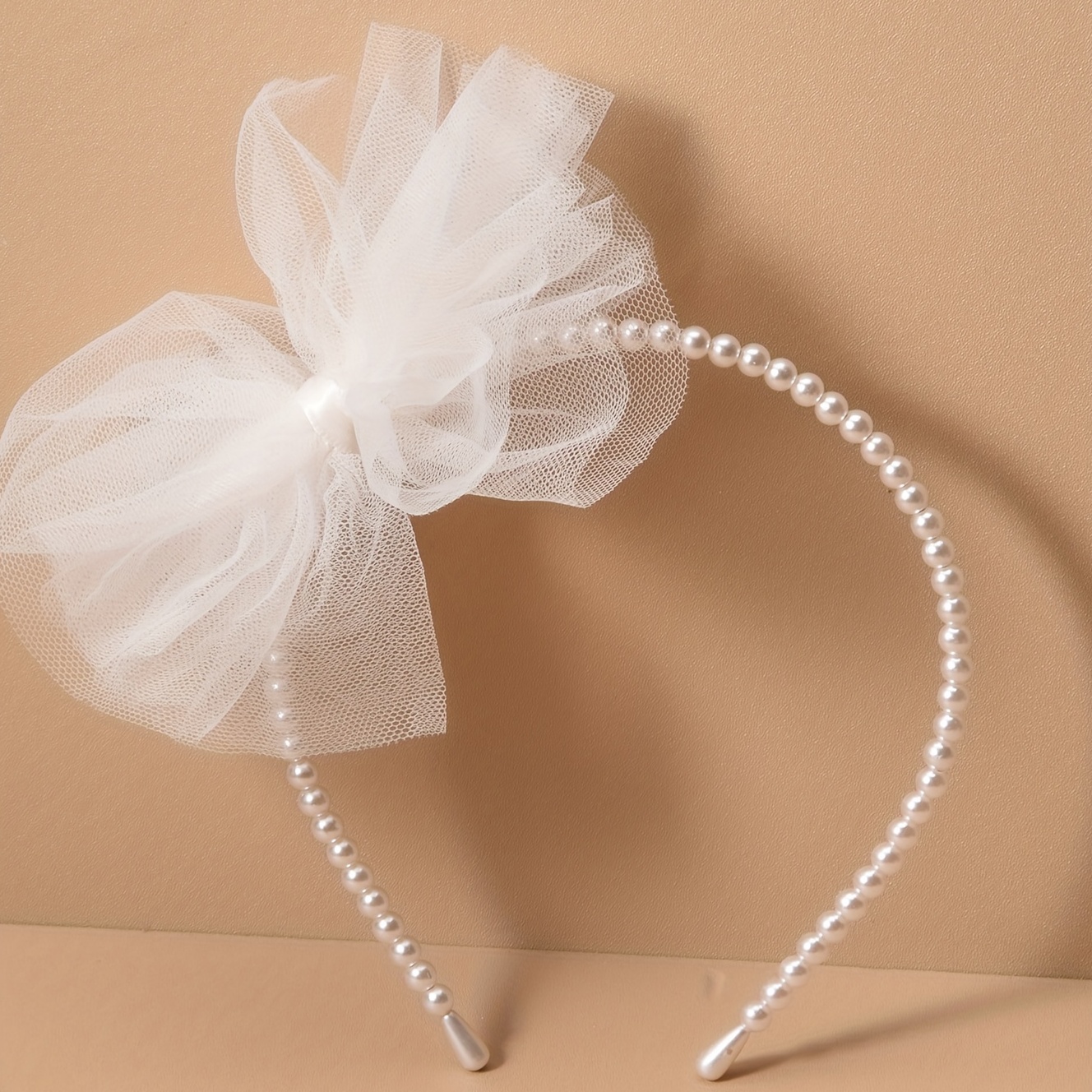 Children's Imitation Pearl Ribbon Headband, Hair Band, Cute Elegant Princess Style Mesh Hair Hoop, Girls Bow Headdress Birthday Party Decors,Temu