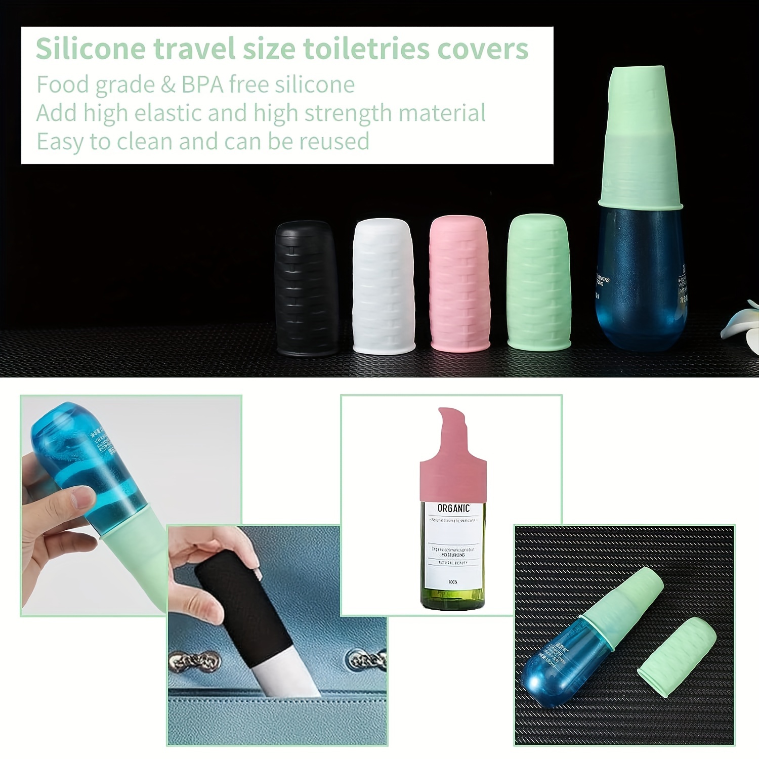 8Pcs Elastic Sleeves Toiletry covers for Leak Proofing, Silicone