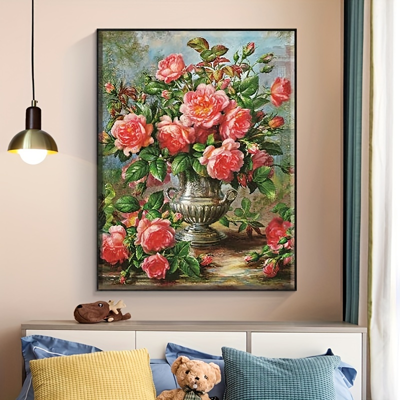 1pc 5d Diy Artificial Full Round Diamonds Painting Set For Adults Beginners  Frameless Flowers Pattern Diamonds Art For Home Wall Decoration And Gift