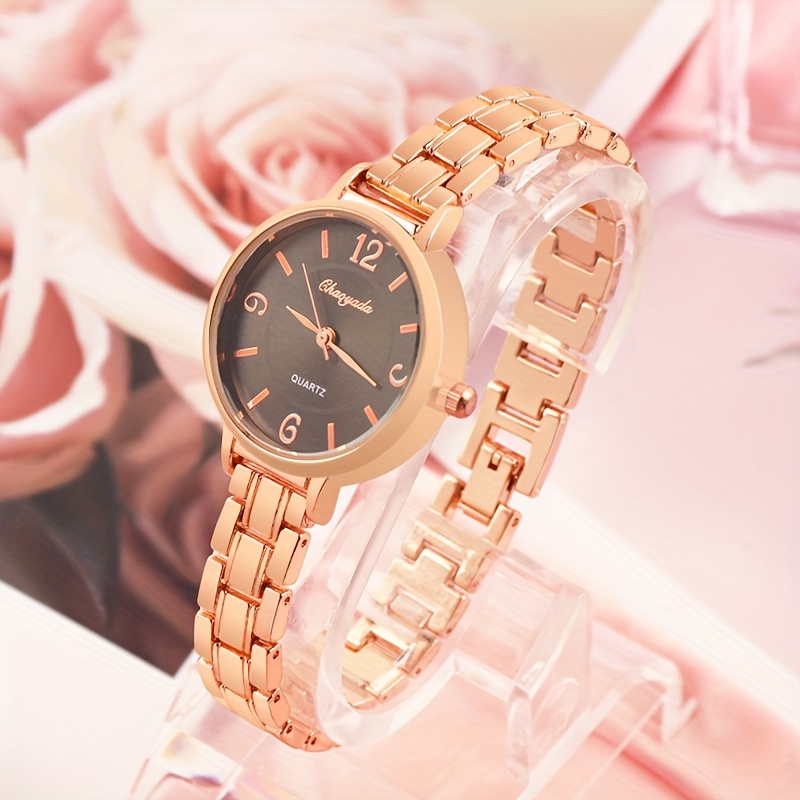 Relojes de moda para mujer, esfera brillante, oro rosa, acero inoxidable,  fecha, impermeable, cuarzo, para mujer