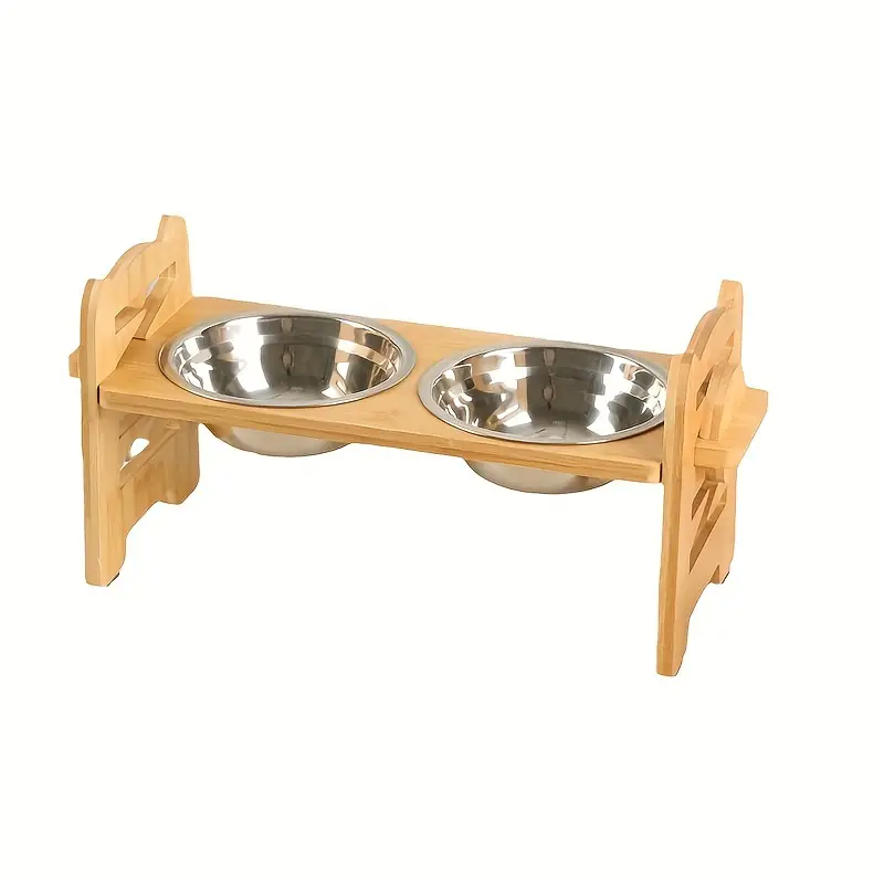 Elevated Wooden Dog Bowl Stand With 2 Stainless Steel Feeder Bowls