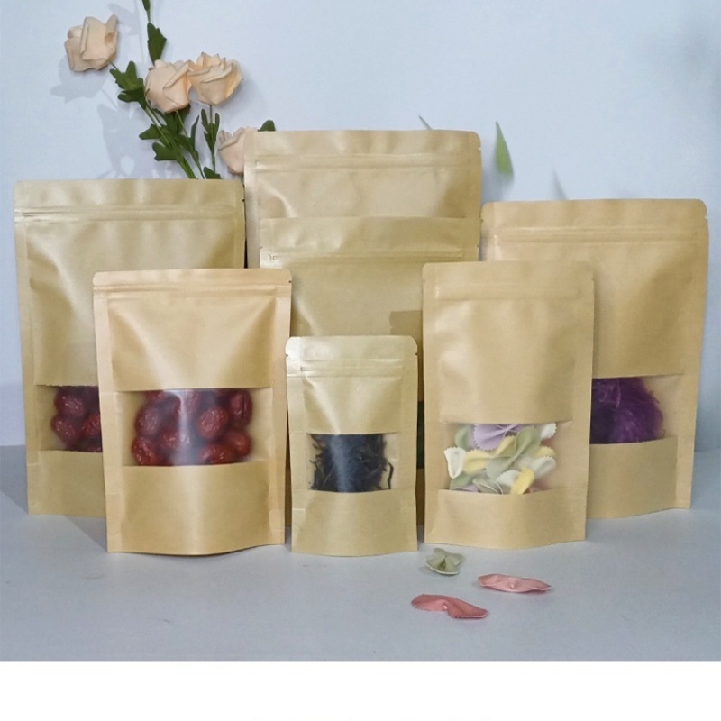 

50 Bags Per Pack, Transparent Self-sealing Plastic Bags Brown Made Of Cowhide Paper For Window Openingused For Packaging Nuts And Food