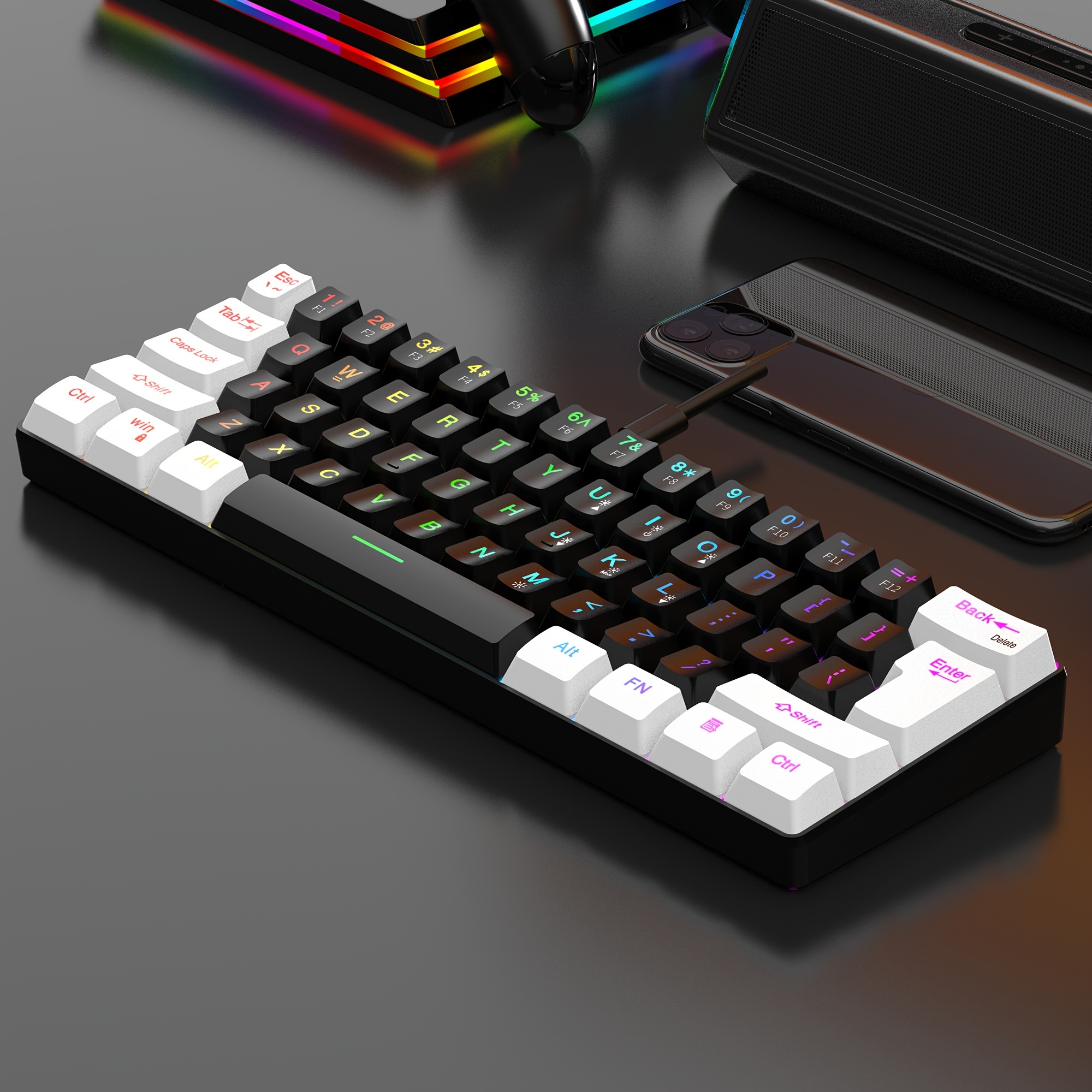 New 61 Keys Membrane Keyboard White Black Rgb Mini Gaming - Temu