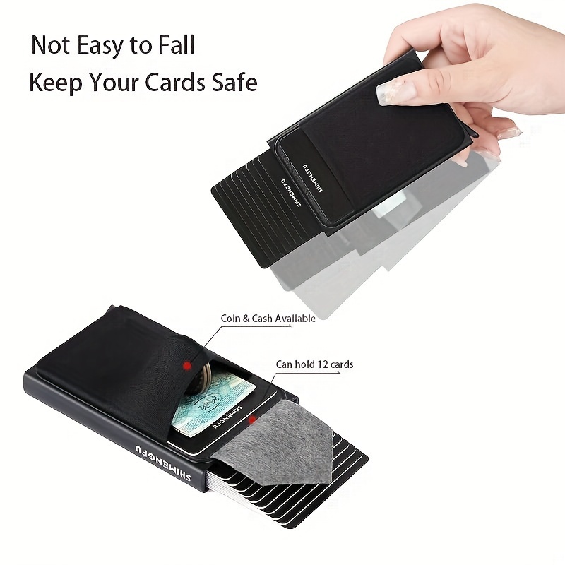 1pc Men's Anti-theft Slim Aluminum Wallet, With Elasticity Back, Pouch ID Credit Card Holder, Mini RFID Wallet, Automatic Pop Up Card Holder