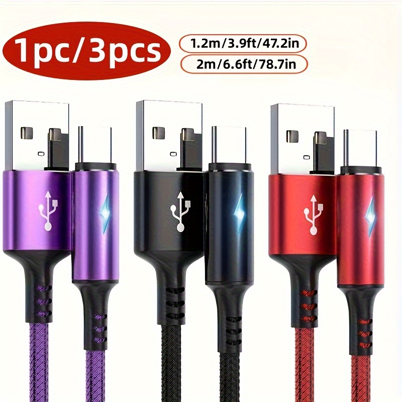

1pc/3pcs 5a Super Fast Charging Cable Nylon Braided Usb A To Type C Cable Charger Cable For Samsung Xiaomi Type-c Mobile Phone