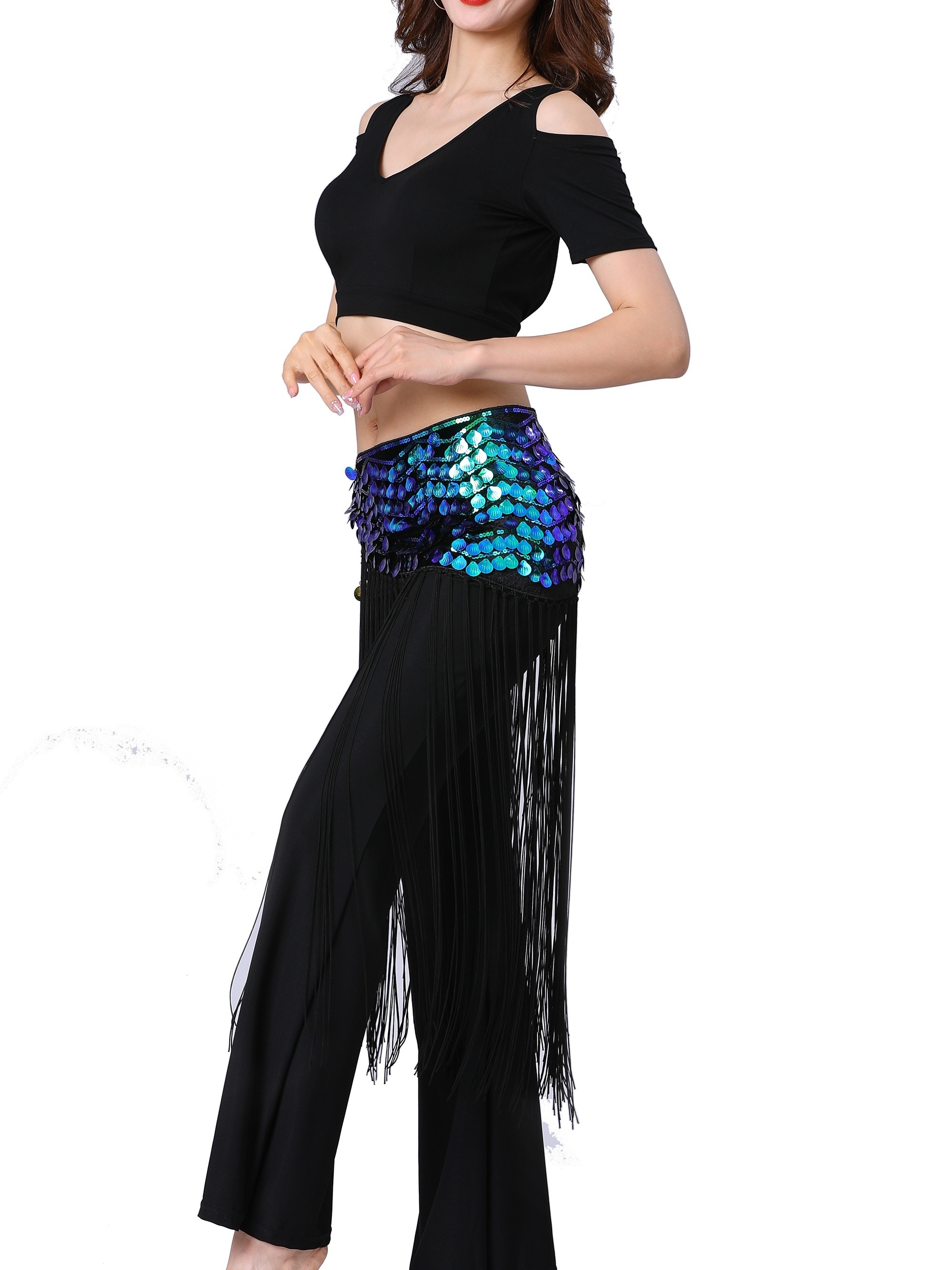 Glitter Sequins Belly Dance Hip Scarf Tassel Triangle Belly - Temu