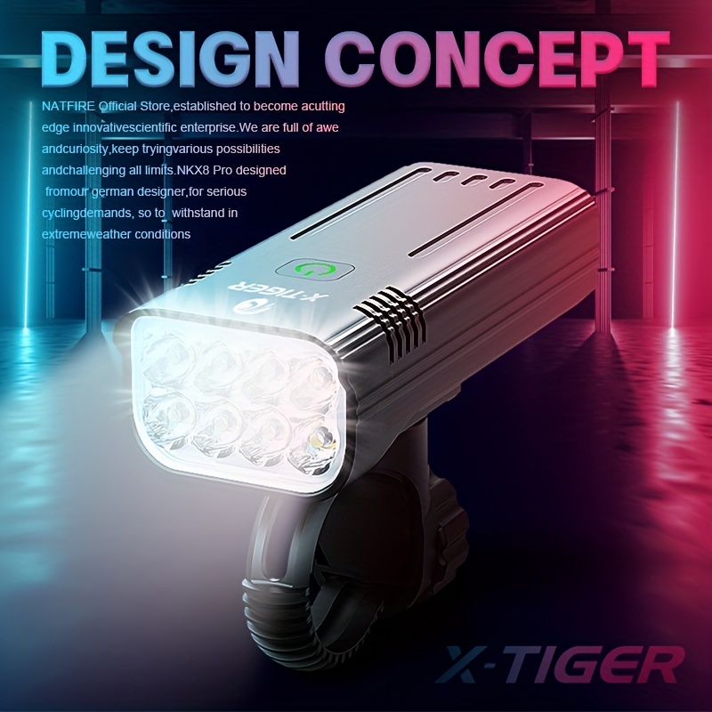 X-TIGER Fahrradlicht Set, USB wiederaufladbar 8 LED 10000mAh Fahrrad  Frontlichter Scheinwerfer, IPX5 wasserdichtes Frontlicht Rücklicht