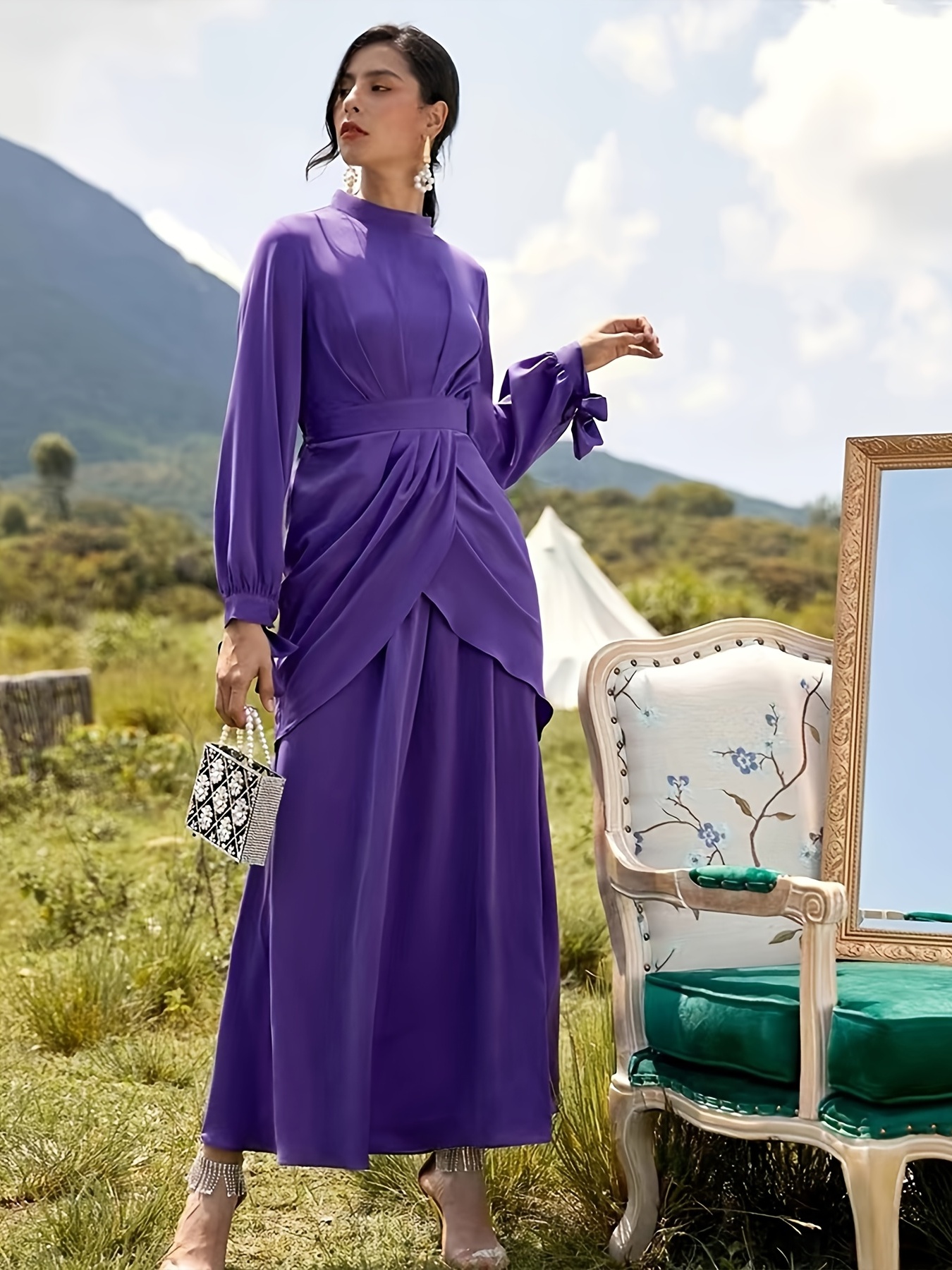 Dark Purple Maxi Dress - Long Sleeve Gown - V-Neck Maxi Dress - Lulus