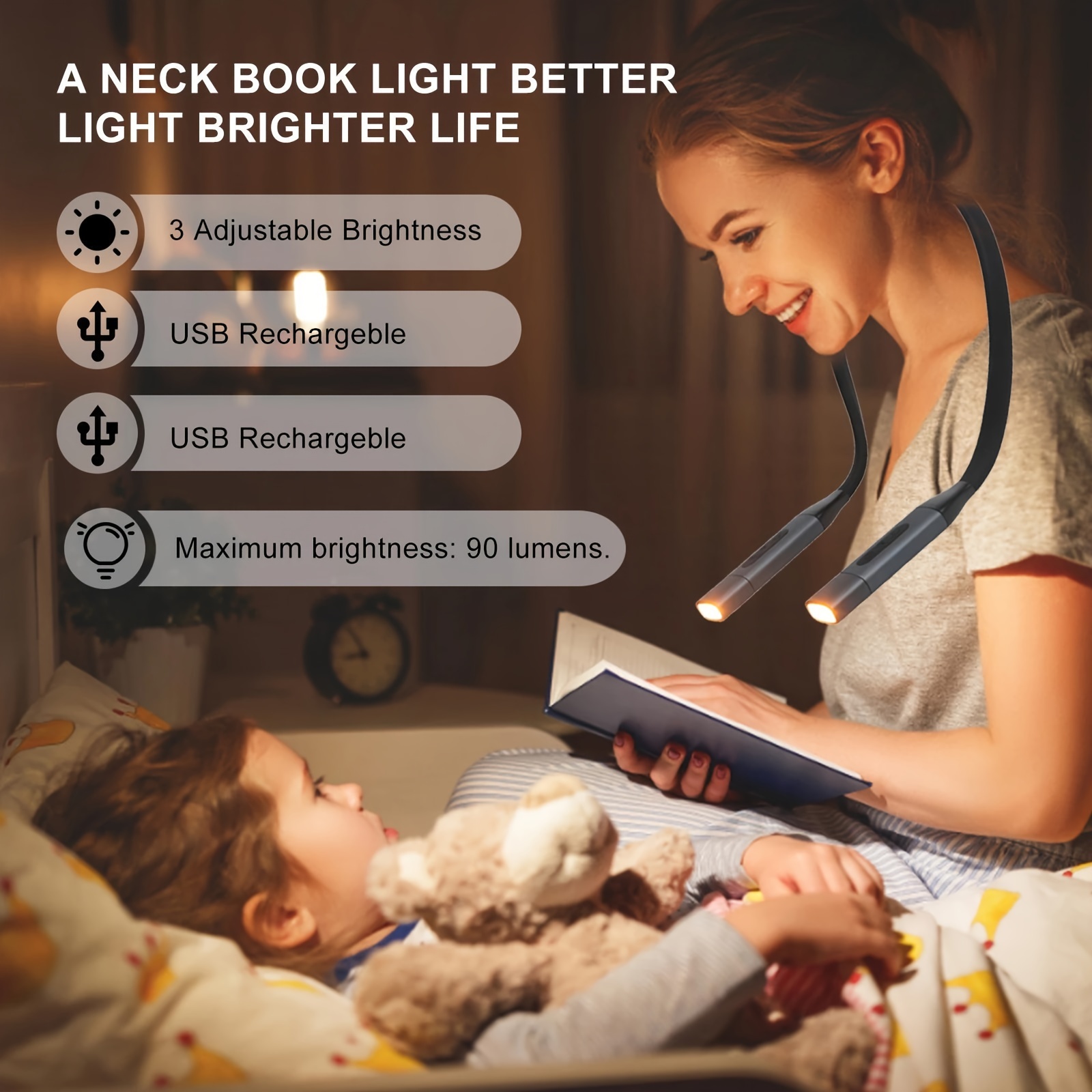  Book Night Light for Reading,Neck Led Lamp