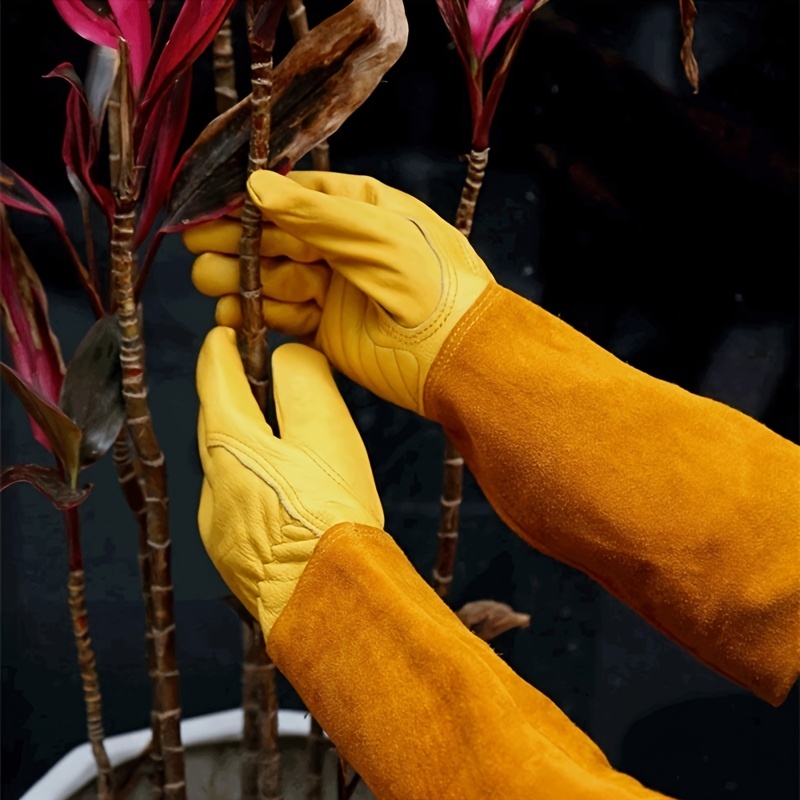 Long Garden Gardening Gloves, Cowhide Wear-resistant Beekeeping