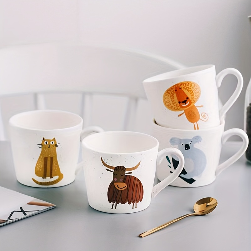 Cute Ceramic Coffee Cup Set - Kawaii Cat, Tiger, Koala, Lion, And Couple  Mugs For Breakfast And Drinking - Creative Household Accessory - Temu