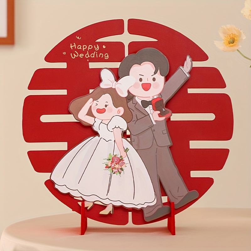 Chinese Wedding Double Happiness Crafts Wall Mount Wood Decorations New House Supplies Decorative Home Bedroom Decor DIY Durable Exquisite Square