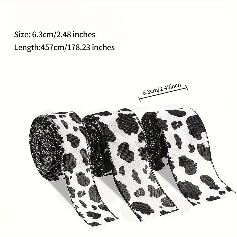 5 Yards Cow Printed Grosgrain Ribbon Set Black And White Cow - Temu
