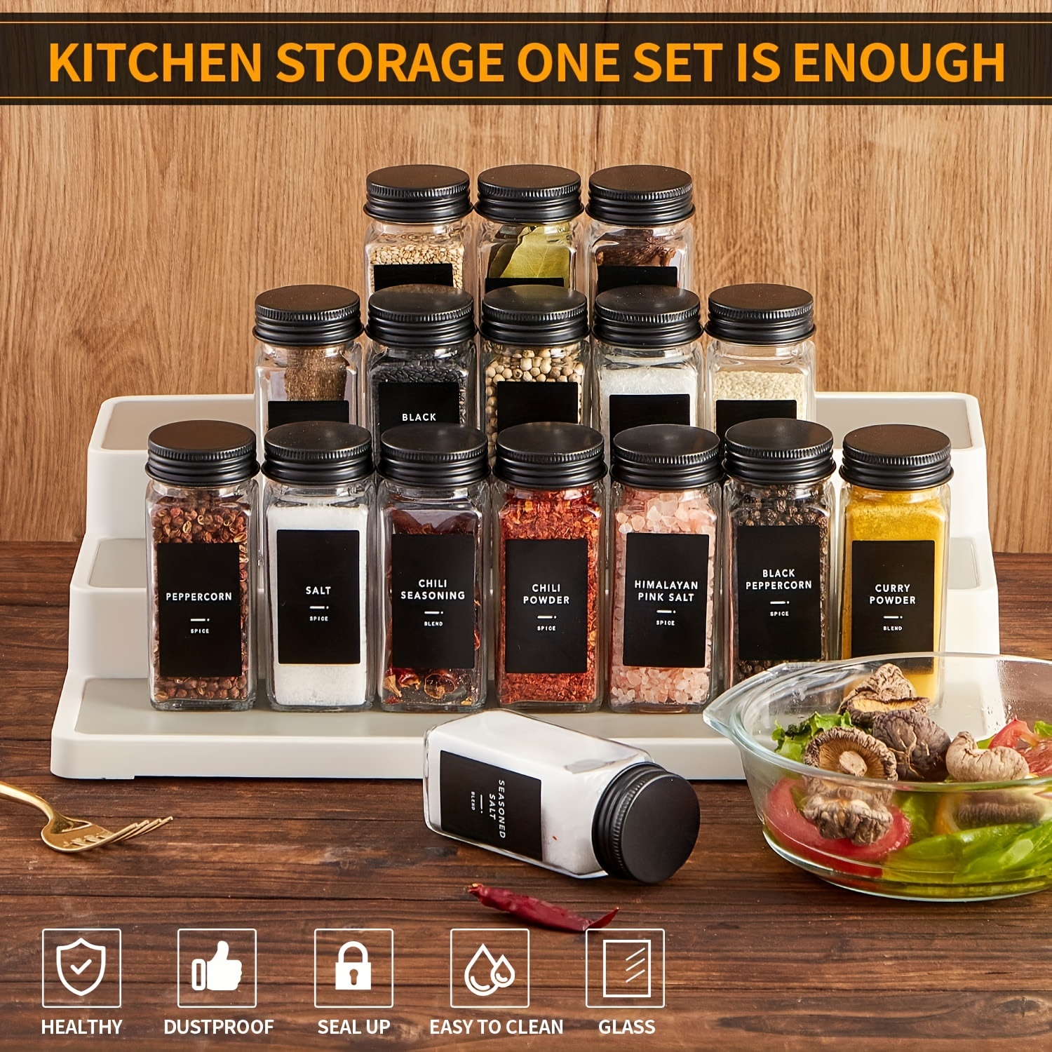 Glass Spice Jars Airtight Lids Labels Empty Square Temu