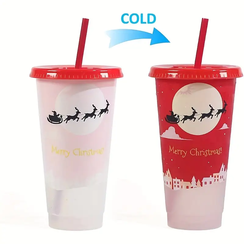 Christmas Color Changing Cups With Lids And Straws Reusable - Temu