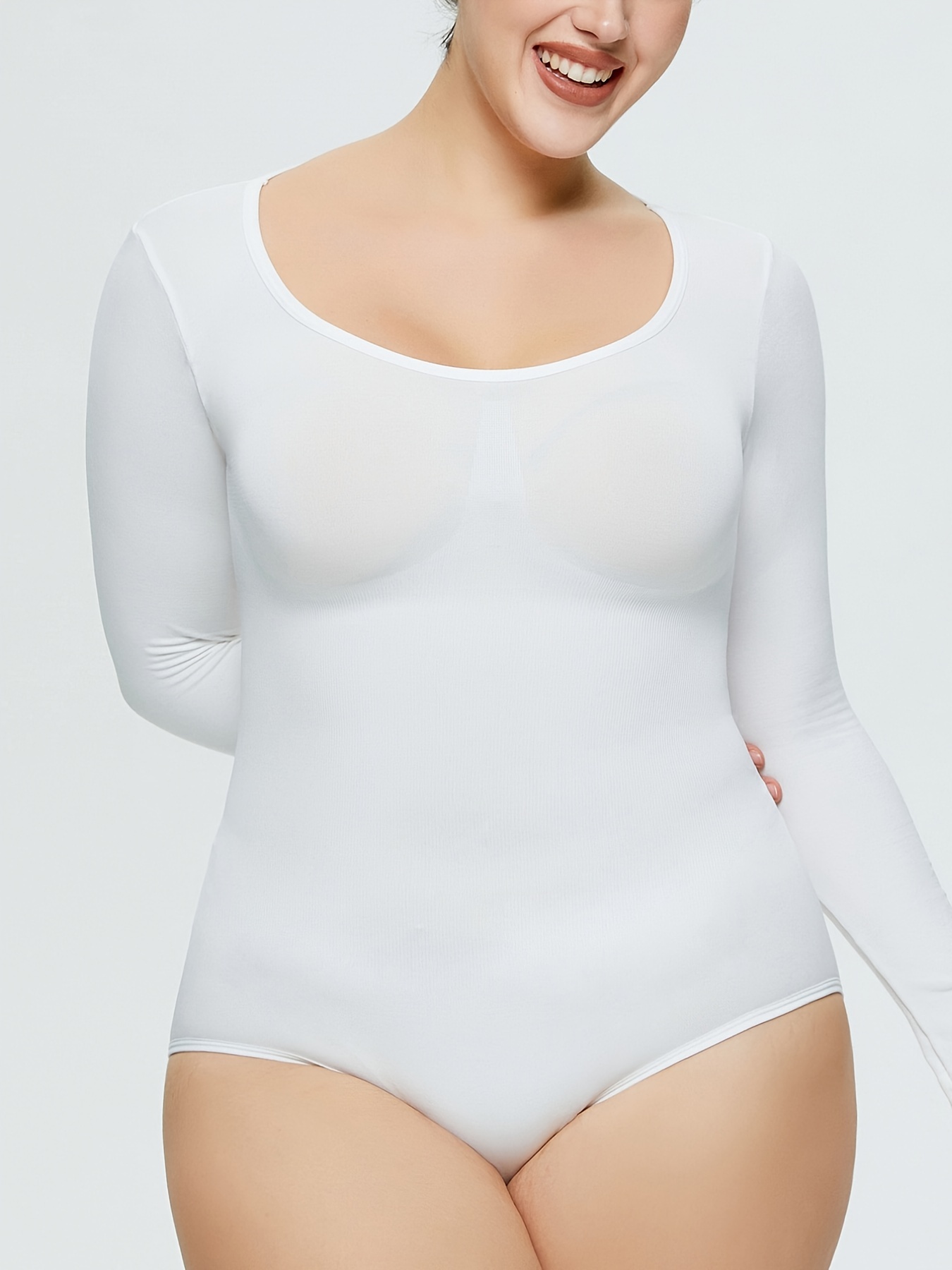 White U Neck Long Sleeves Bodysuit & Reviews - Black,White - Sustainable  Bodysuits