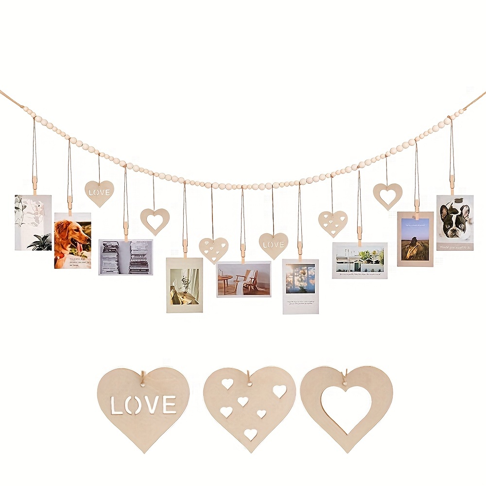 

Hanging Photo Display Boho Decor Picture Frame Collage With 9 Wooden Clips Teen Girls Room Christmas Wall Art Bedroom Nursery Dorm Home Decor Easter Gift