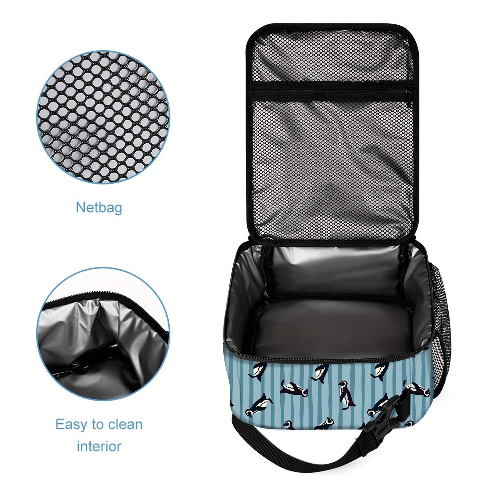 Lunch Boxes Bags Portable Printed Lightweight Insulated Cooler - Blue