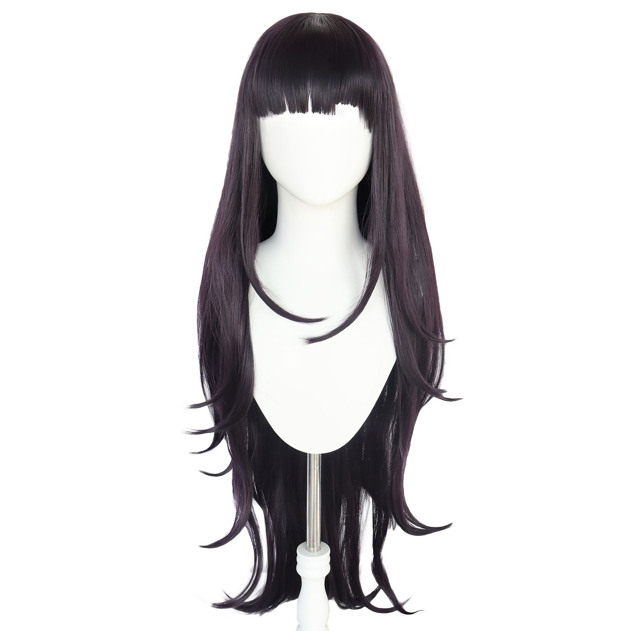 Dark Purple Wig Long Wavy Cosplay Wig With Bangs For Halloween Anime Party  1pc Wig Cap - Beauty & Personal Care - Temu