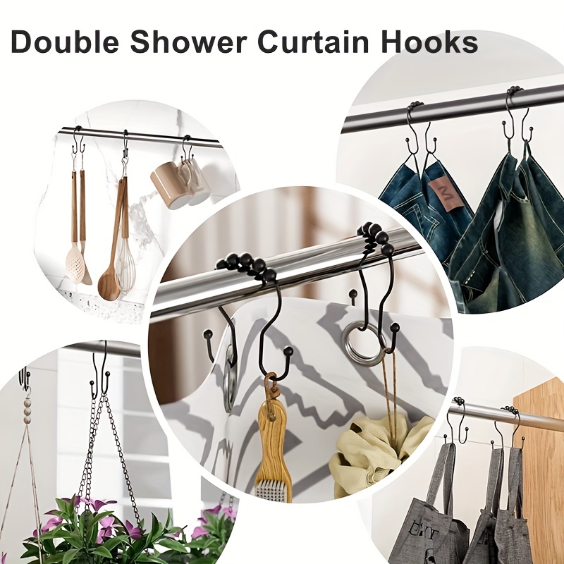 Metal Shower Curtain HooksSet of 12 RingsRust Resistant S Shaped Hooks Hangers for Shower Curtains, Kitchen Utensils, Clothing, Towels, etc. (Nickel)