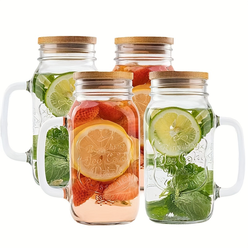 Mason Jar With Lid And Straw Glass Drinking Cups With Handle - Temu
