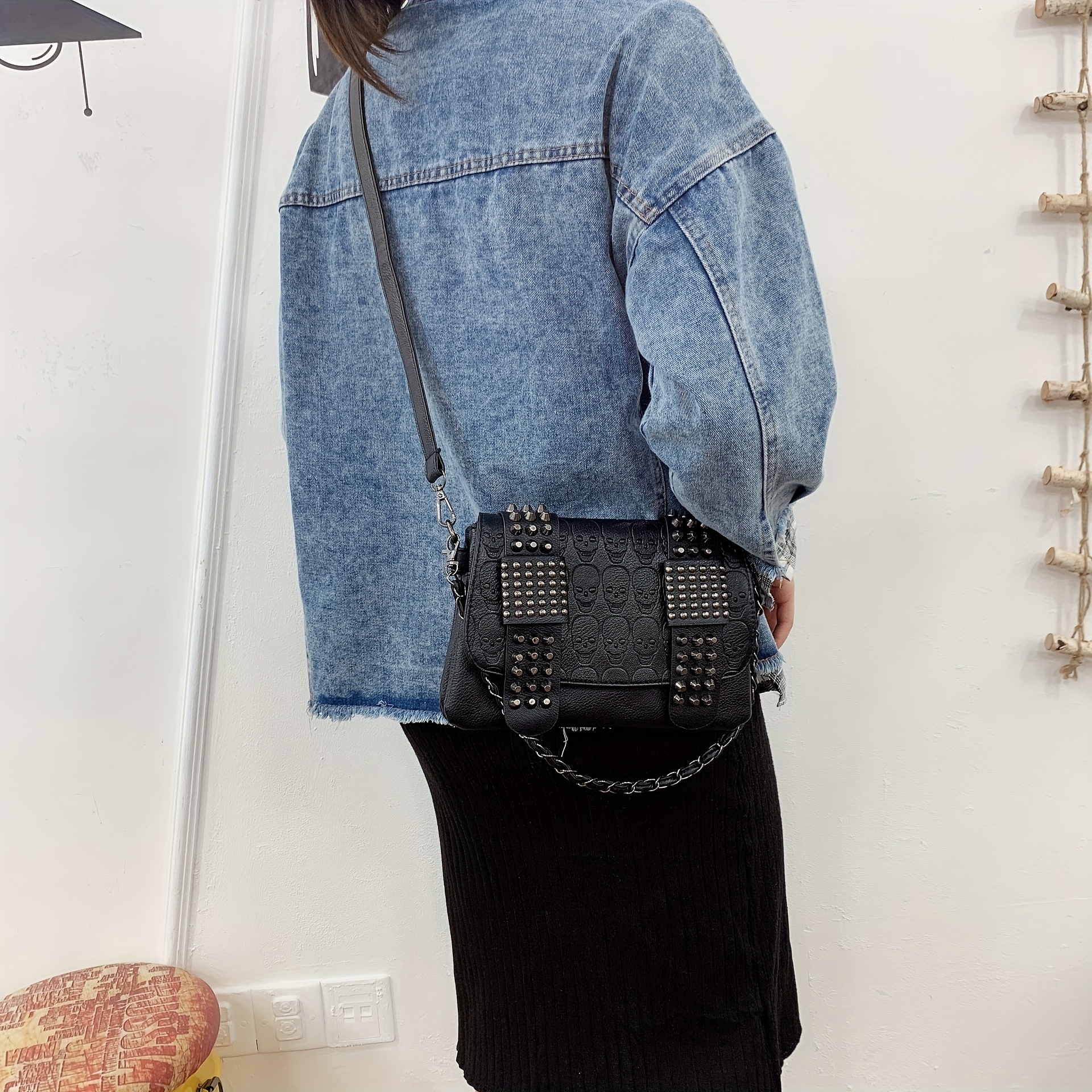 Women Fashion PU Leather Rivet Studded Shoulder Bag Crossbody Bag Messenger  Bags