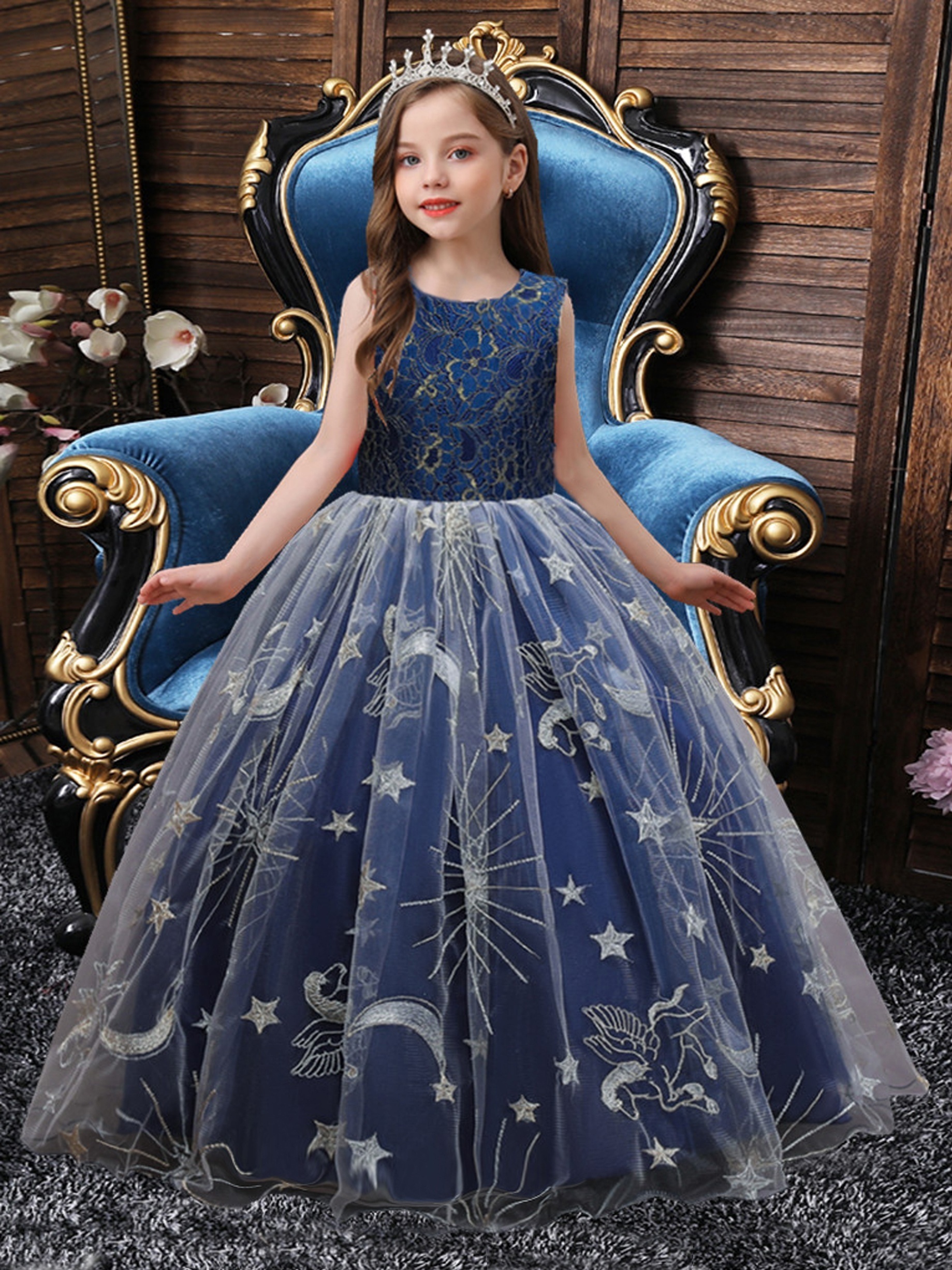Girls Princess Dress Embroidery Lace Tulle Dress Wedding - Temu Canada